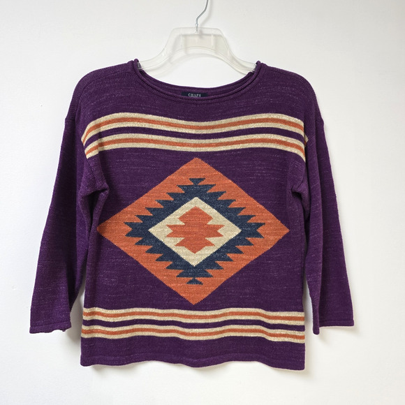 Chaps Sweater Size M Top Purple Aztec Southwestern Knit 3/4 Sleeve Western - Picture 1 of 6